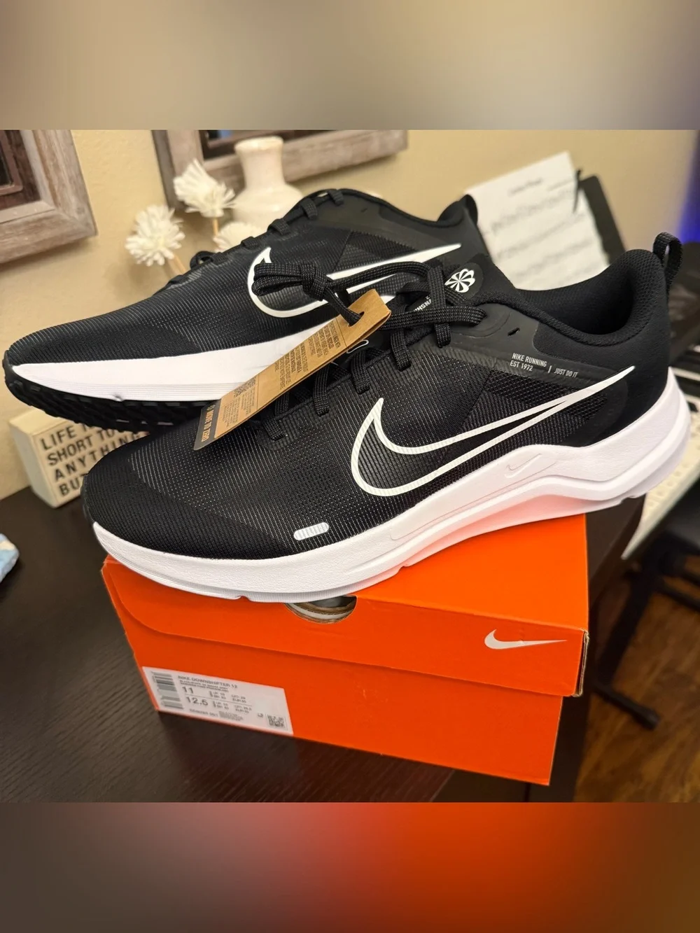 Nike Black White Downshifter 12 Mens Size 11 New NIB